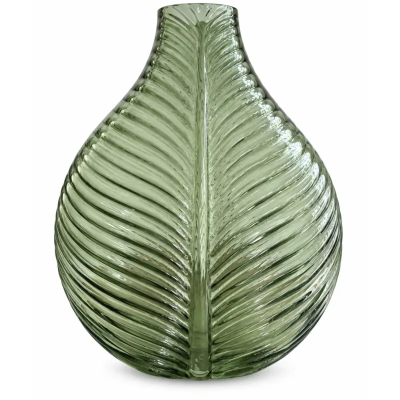 Vaso Decorativo de Vidro Verde em Formato de Folha Grande