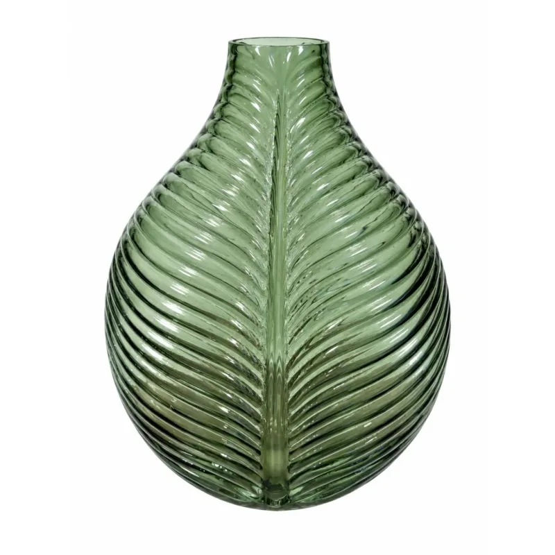 Vaso Decorativo de Vidro Verde em Formato de Folha