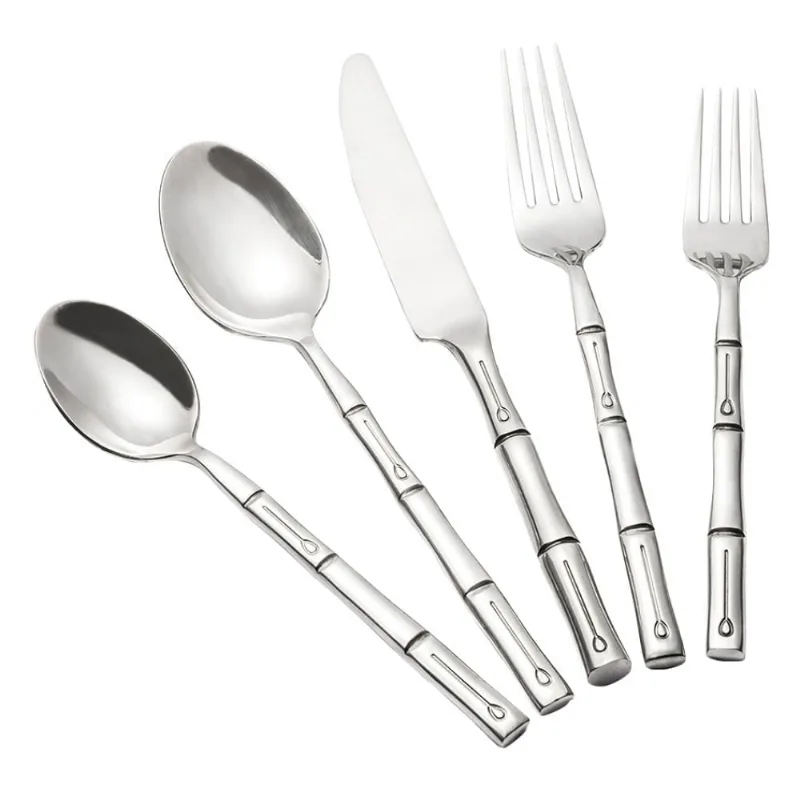 Jogo de Talheres Aço Inox Bambu Premium Prateado - 5 Peças