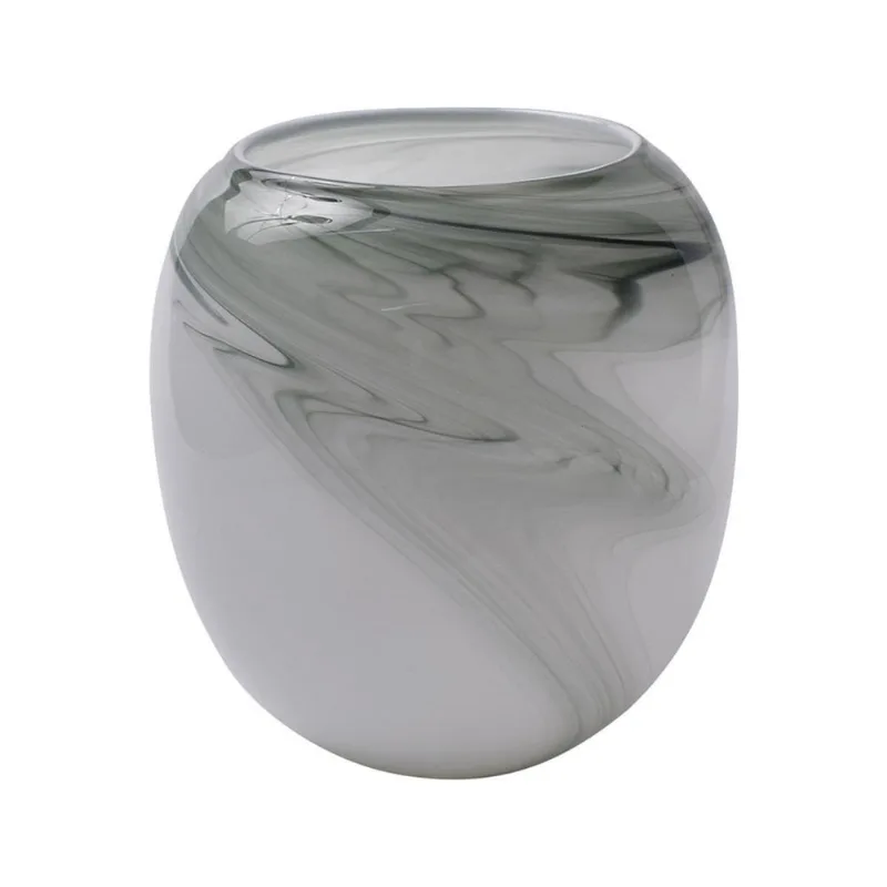 Vaso De Vidro Branco E Preto 25,5 X 23Cm- Btc