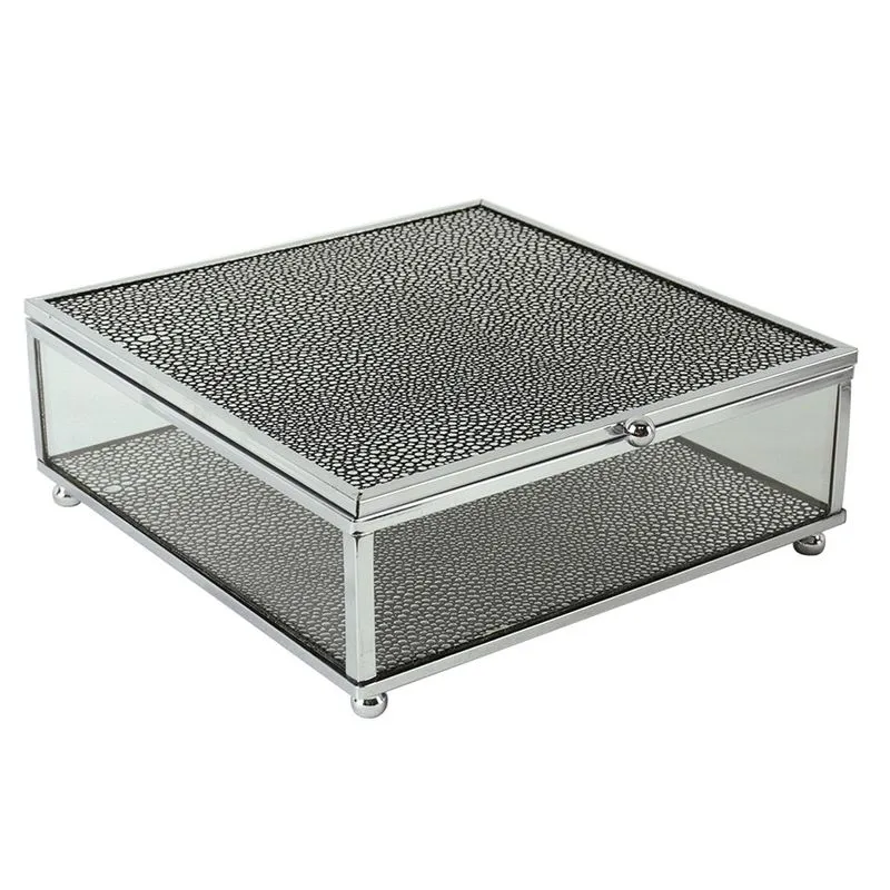 Caixa Decorativa De Metal E Vidro E Poliuretano Prateado Kv0265 - Btc