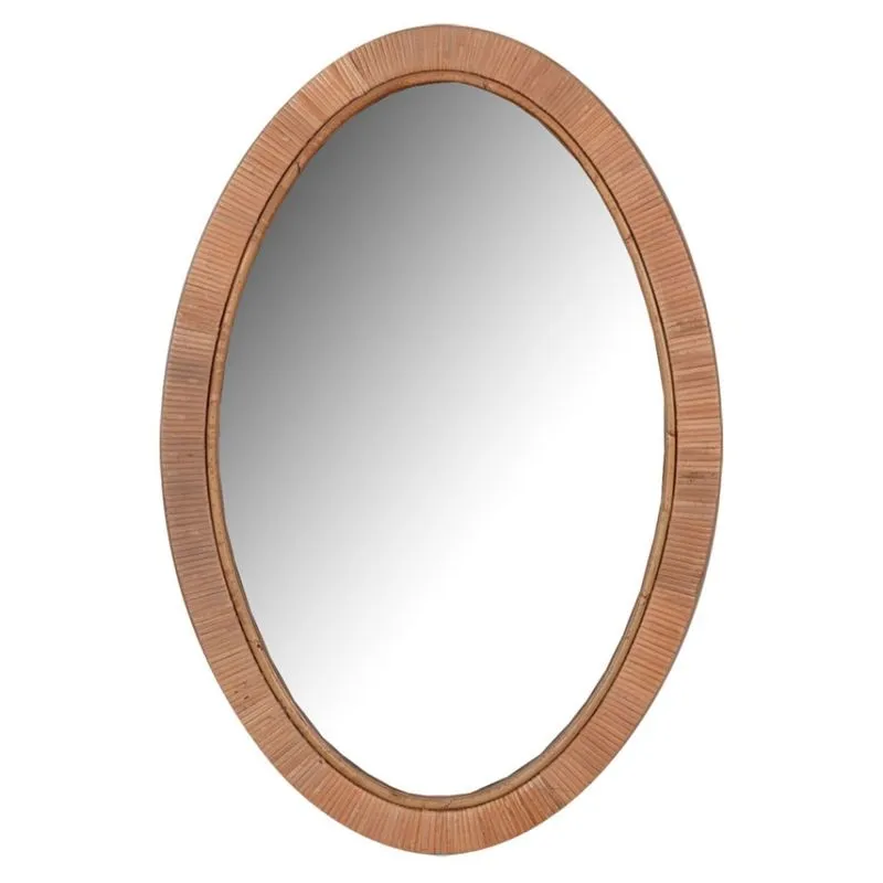 Espelho Oval Grande Decorativo de Parede - Madeira Natural