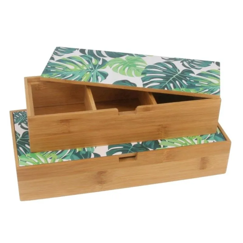 Cj. de caixas de bambu costela de adao - 2PCS