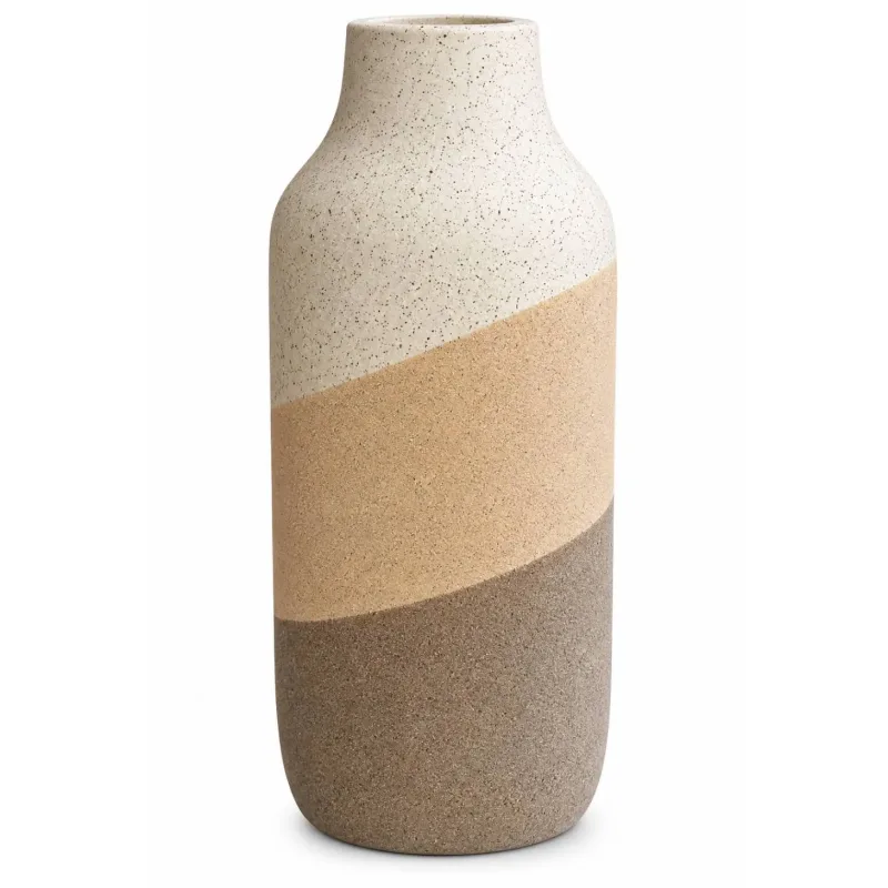Vaso Decorativo de Cerâmica em Tons de Bege - Formato Baixo