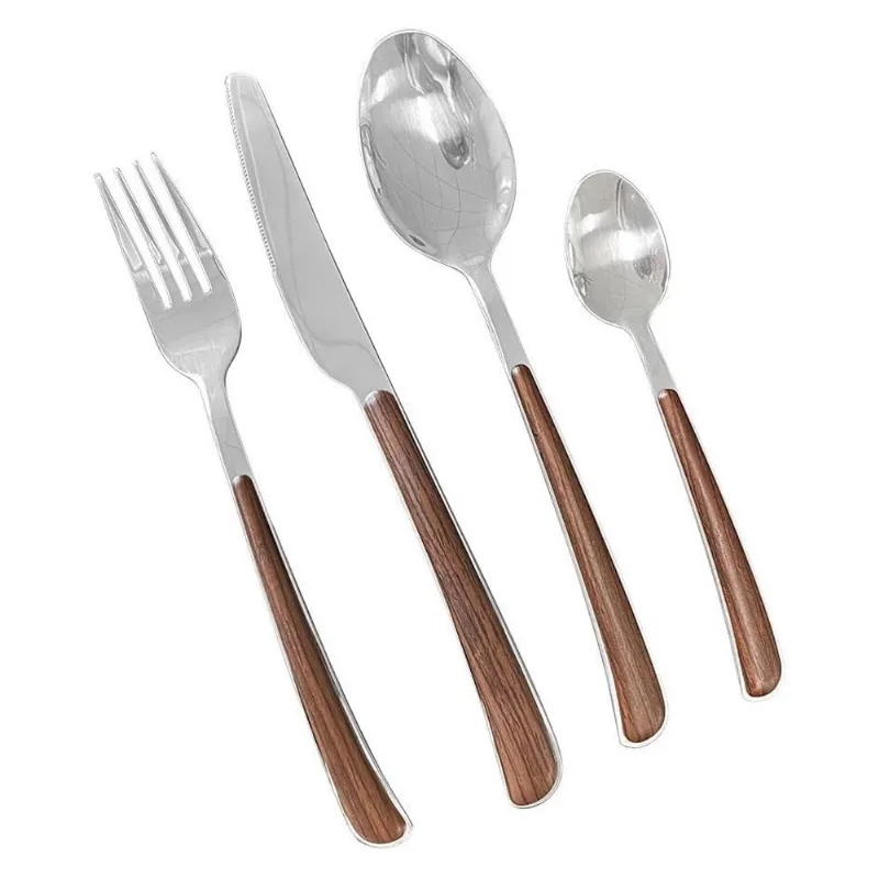 Faqueiro em Aço Inox com Cabo Amadeirado Escuro (24 Peças)