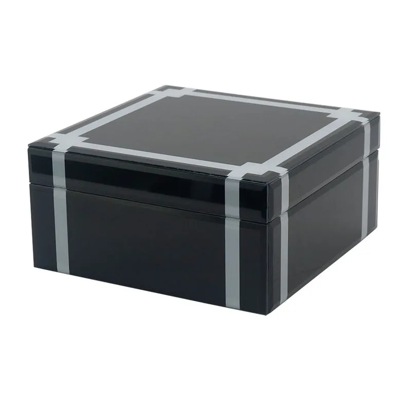 Porta Joias De Vidro E Madeira Preto E Branco Ah0512 - Btc