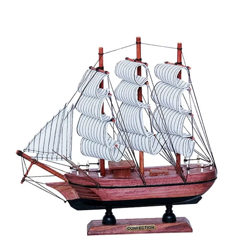 Escultura barco veleiro decorativo de madeira marrom E preto