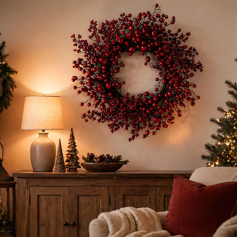 Guirlanda Decorativa Natal Aramada Cerejas 63cm