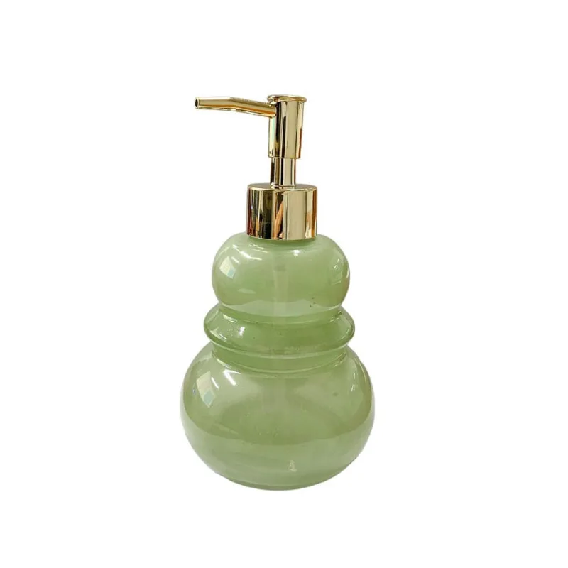 Porta sabonete liquido de vidro verde E pump dourado