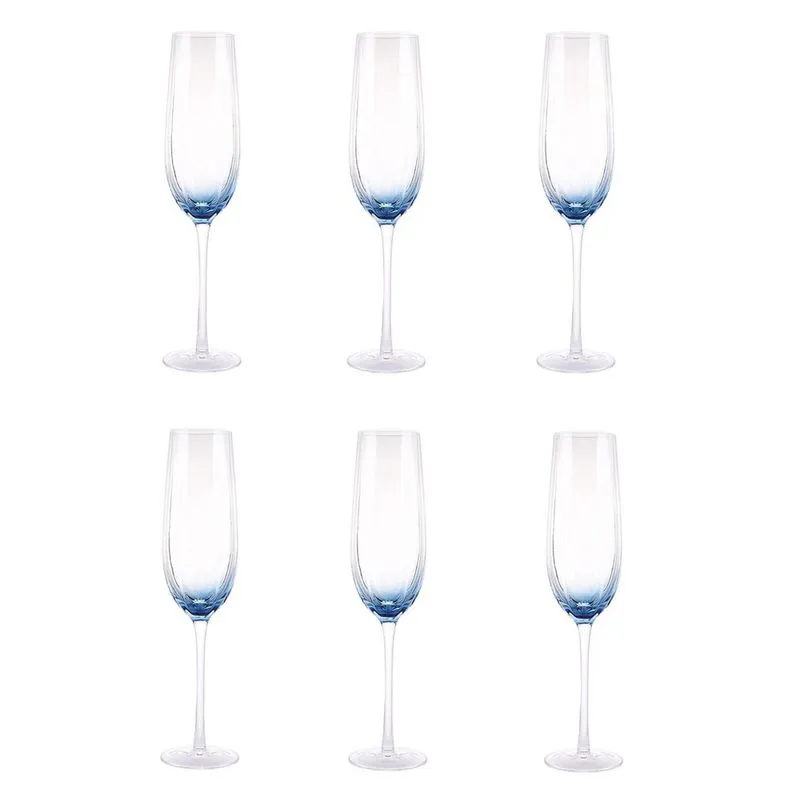 Conj de tacas para champagne transparente E azul - 6 pcs