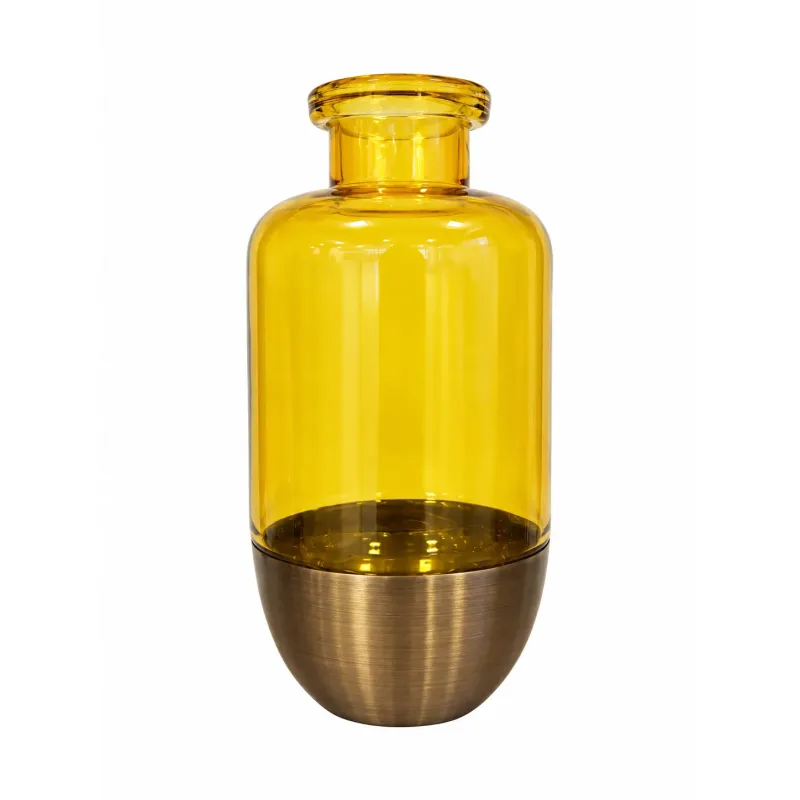 Vaso de Vidro Amarelo com Base Dourada - Pequeno
