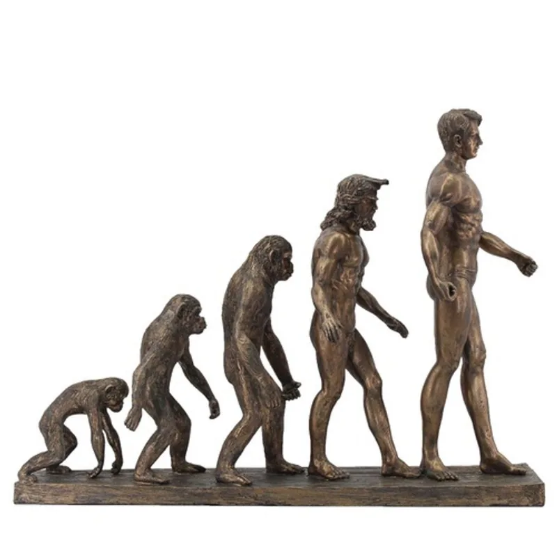 Escultura evolucao humana de resina cor bronze