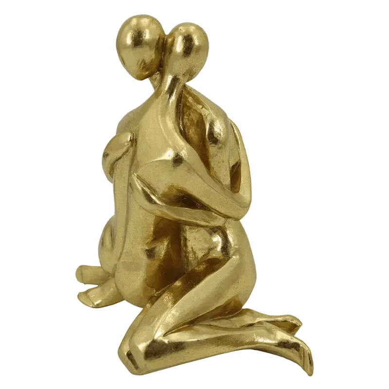 Estatueta Abraco Em Resina Dourada 18,5x19,5cm