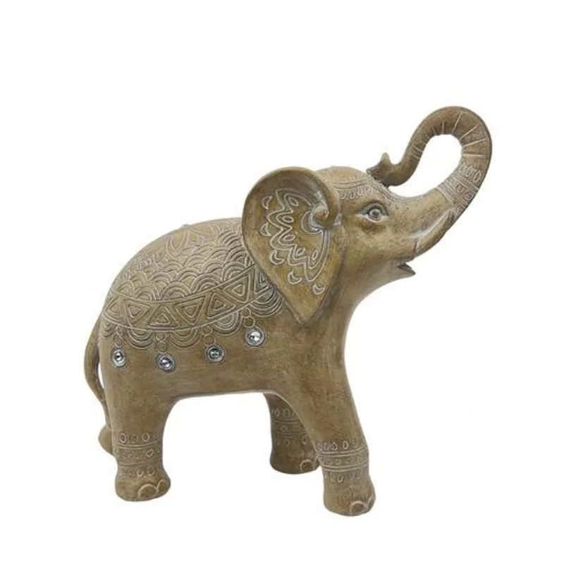 Escultura elefante de resina marrom amadeirado 25,5cm