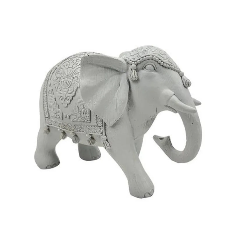 Escultura elefante de resina branco trabalhado 18cm