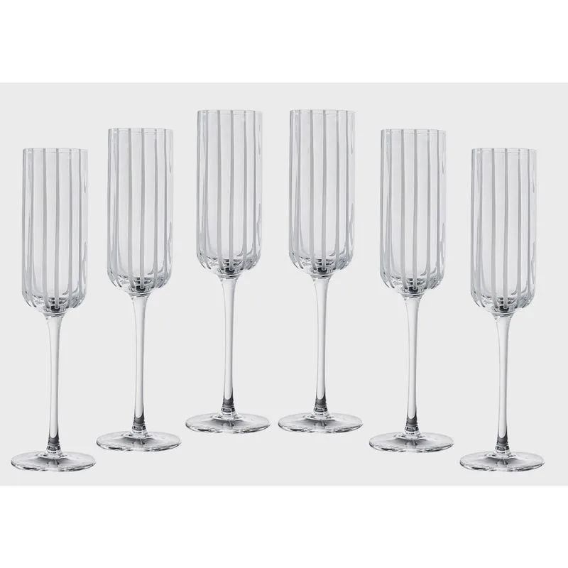 Jg 6 taças champagne cristal lapidado filetes brancos 190ml