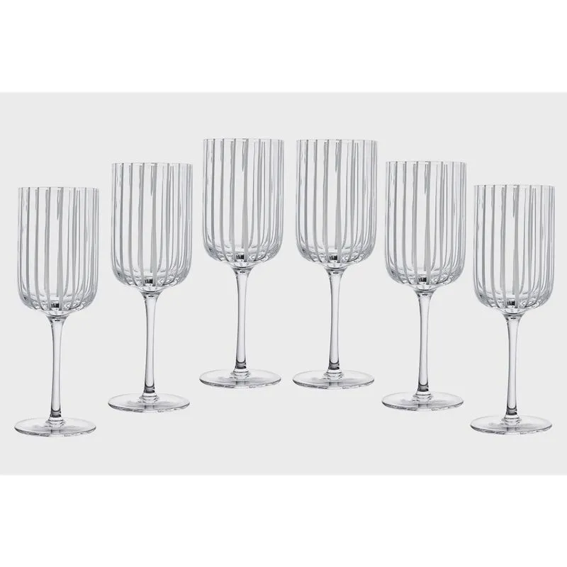 Jg 6 de taças em cristal lapidado c/ filetes brancos 400ml