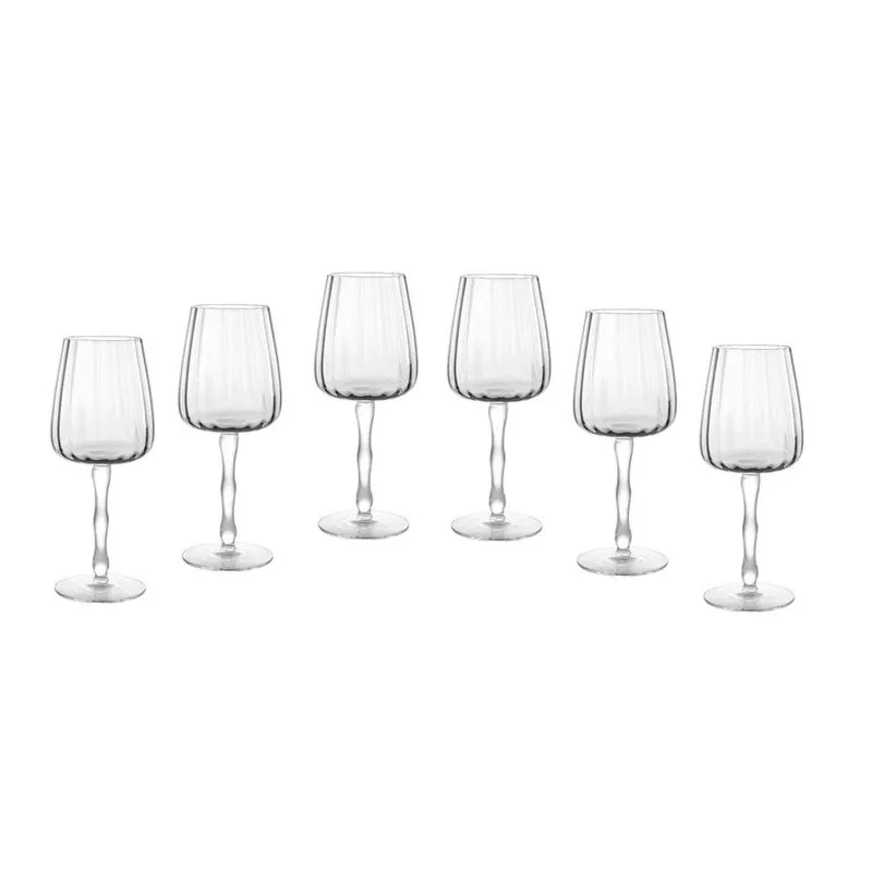 Cj 6 taças de cristal vinho/agua onduladas incolor