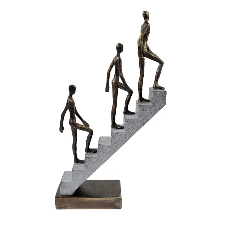 Escultura Homens Subindo Escada Bronze 37Cm Decoração