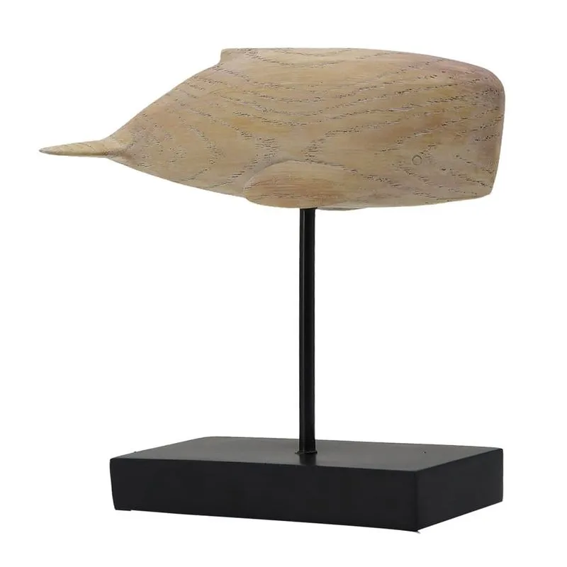 Estatua baleia decorativa em resina creme 23,8CM