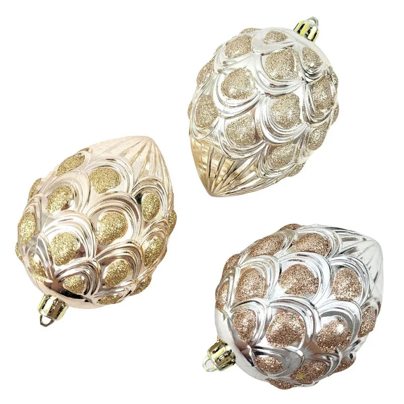 Kit 4 Bola De Natal Dourada Decorada Pinha Para Árvore Luxo