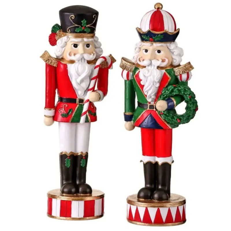 Conjunto 2 Adornos Decorativos Natal Resina Quebra Nozes 8,5x6,5x23,5cm