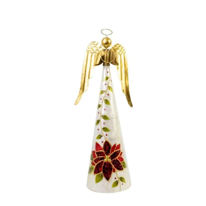 Escultura anjo decorativo poinsetia 31CM
