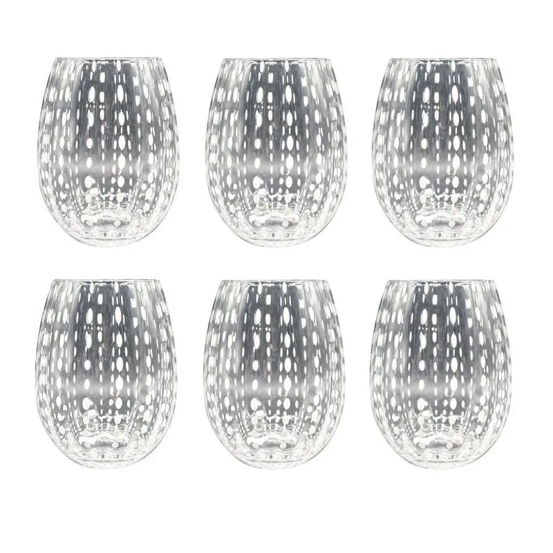 Cj de copos em vidro transparente E detalhe branco 6PCS 12cm