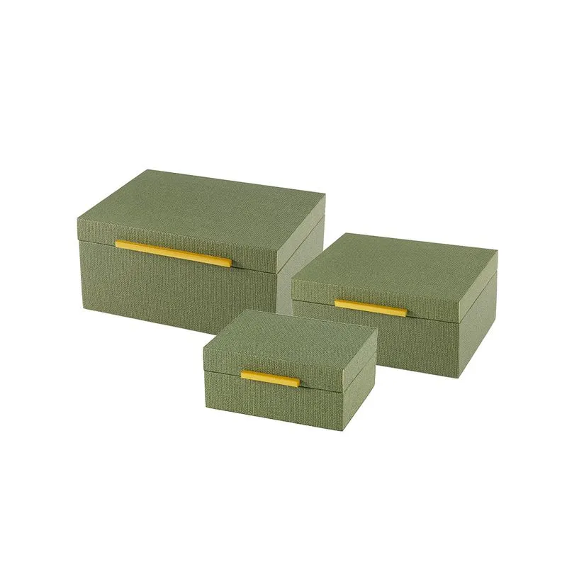 CJ DE CAIXAS DECORATIVAS EM MADEIRA REVESTIDA EM COURO SINTETICO PRETO 2PCS
