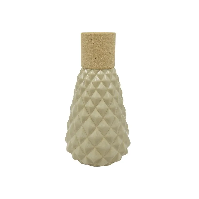 VASO DECORATIVO CERAMICA VERDE E BEGE