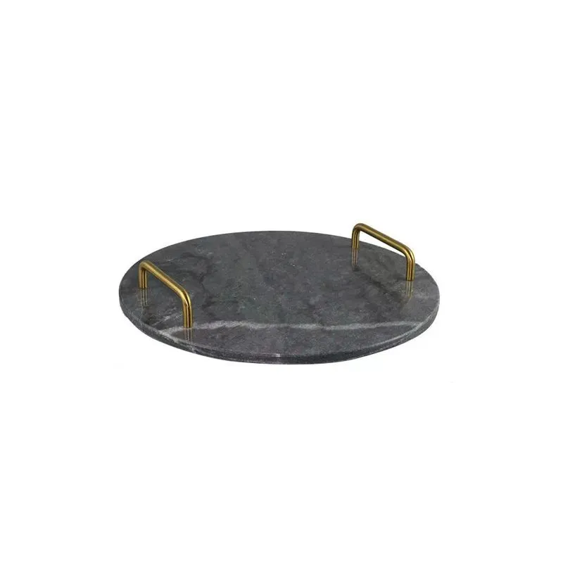 Bandeja em marmore E metal preto E dourado 30CM