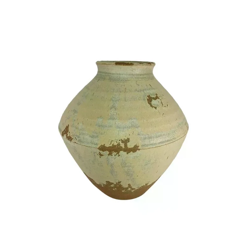 Vaso decorativo em ceramica bege E marrom - 22,5cm