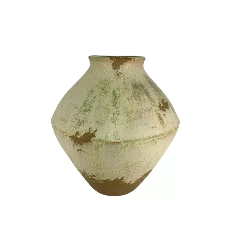 Vaso decorativo em ceramica bege E marrom - 25,5cm