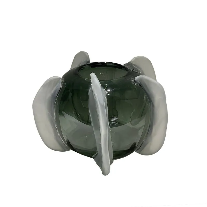 VASO DECORATIVO EM VIDRO COM DETALHE VERDE E FOSCO