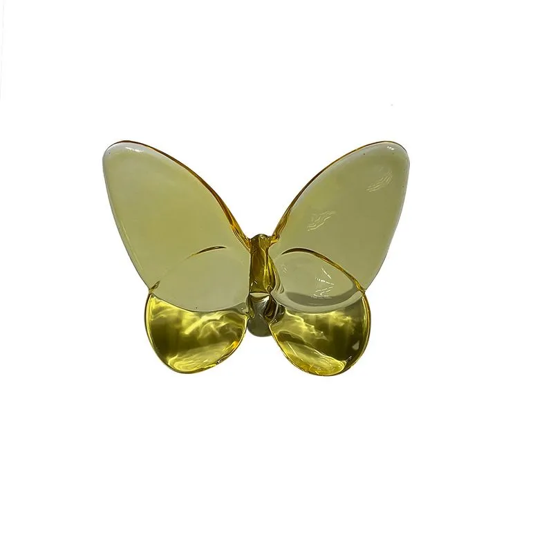 BORBOLETA DECORATIVA EM VIDRO AMARELO