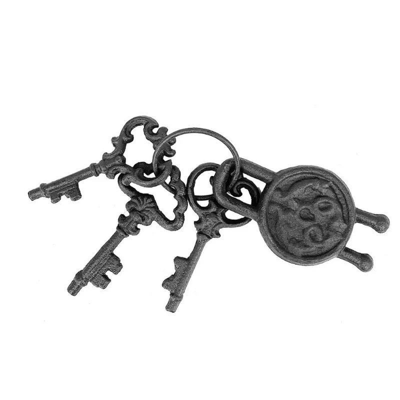 Escultura decor molho de chaves antigas em ferro preto 17CM
