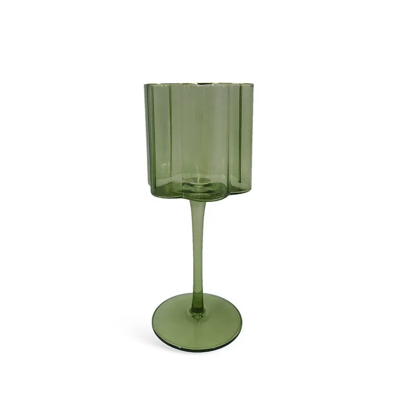 Conjunto de Taças em Vidro Verde com Borda Dourada 6 Peças - 330Ml