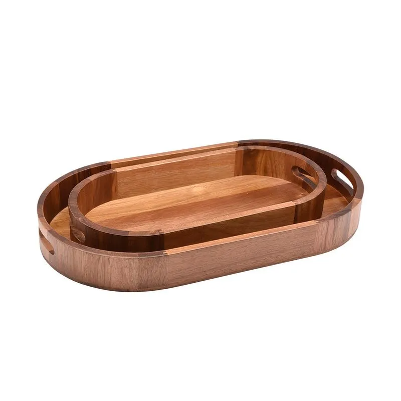 Conjunto de Bandejas de Madeira Natural 2 Peças