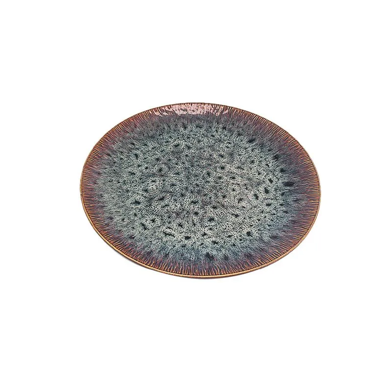 CONJUNTO DE PRATO EM PORCELANA BEGE COM DETALHES MARROM 6PECAS