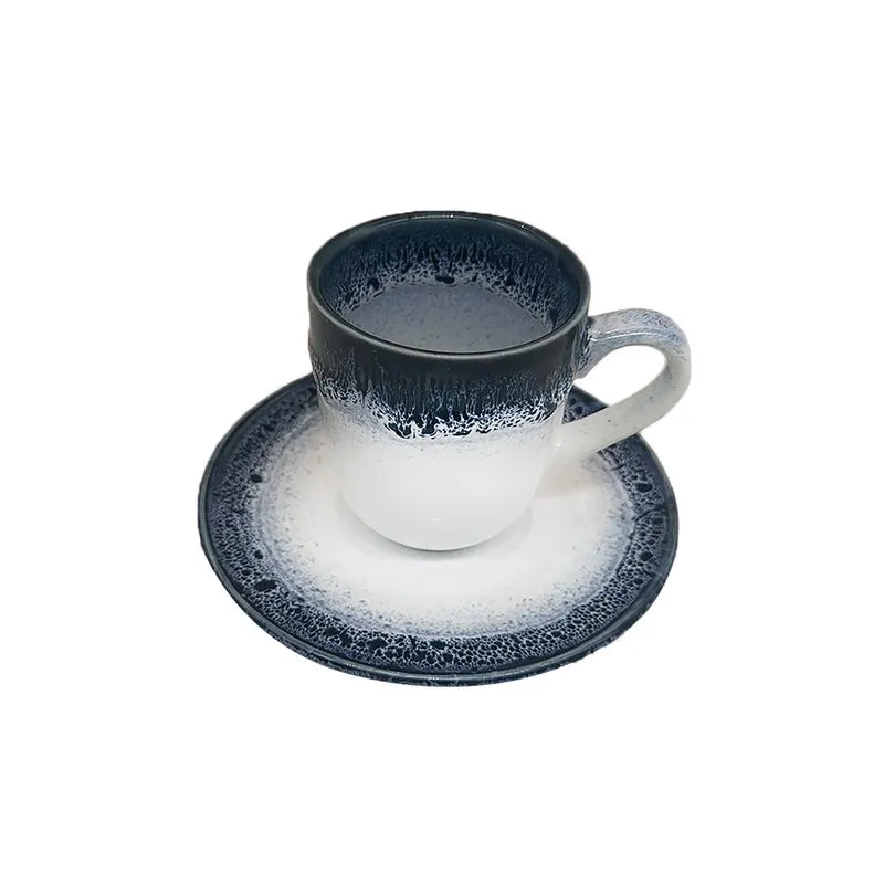 CONJUNTO DE XICARAS E PIRES EM PORCELANA BRANCO COM DETALHE AZUL 6PECAS - 100ML