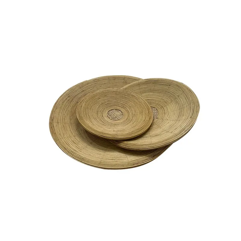 Conjunto de Bandejas em Bambu e Fibra Natural 3 Peças