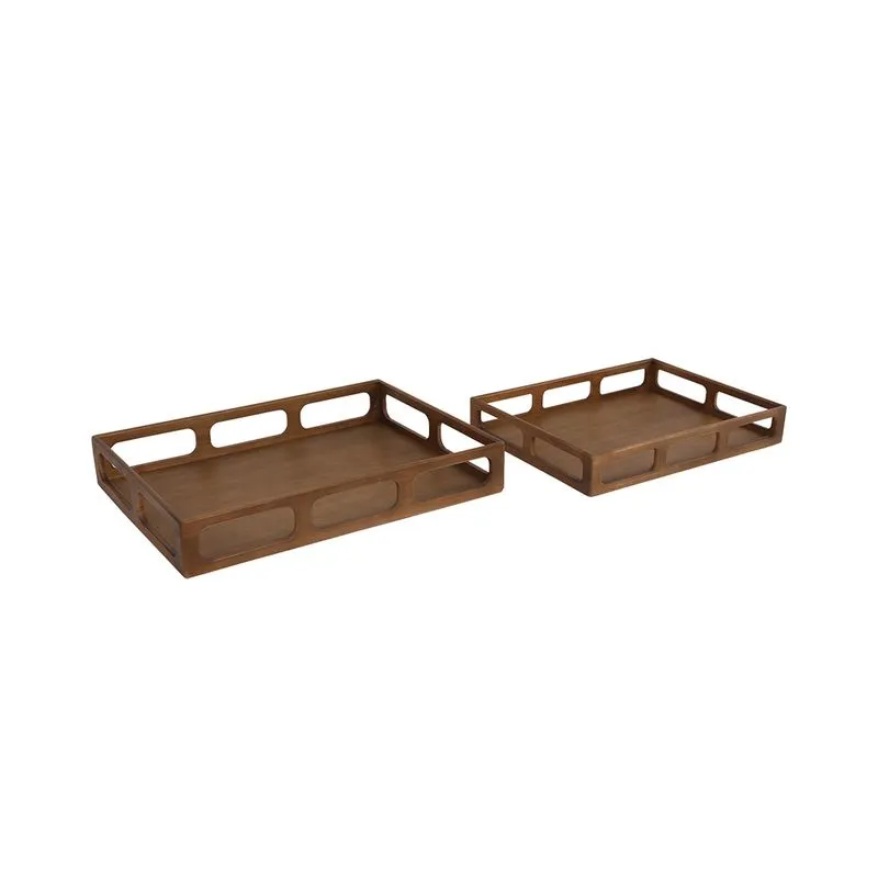 Conjunto de Bandejas em Madeira Marrom 2 Peças