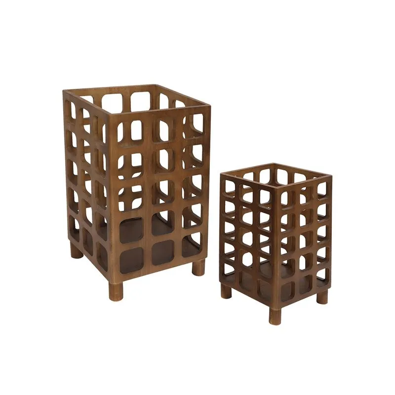 Conjunto de Cachepots em Madeira Marrom 2 Peças