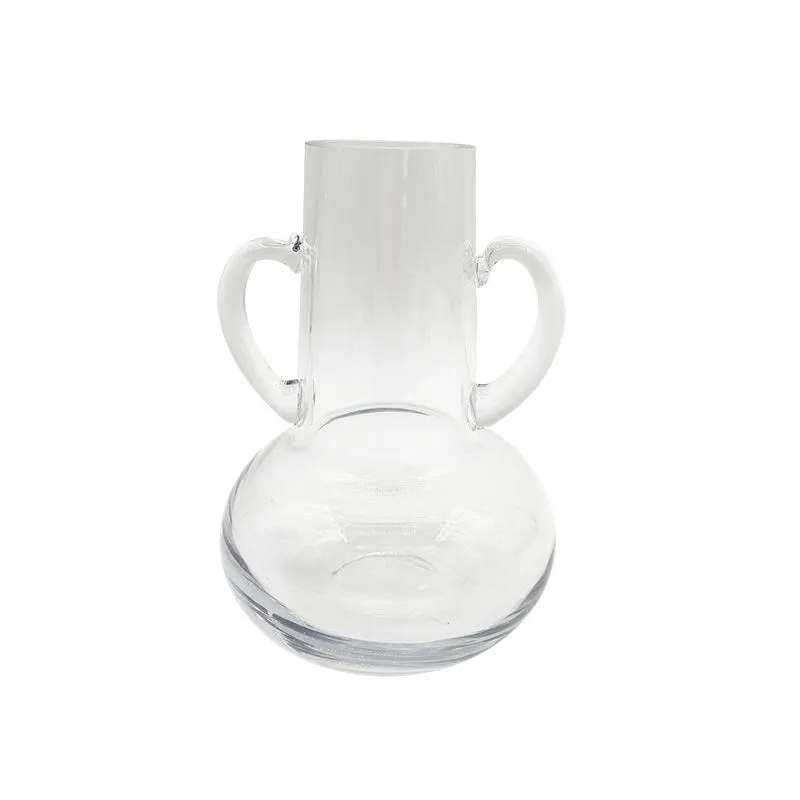 VASO DECORATIVO COM ALCA EM VIDRO TRANSPARENTE