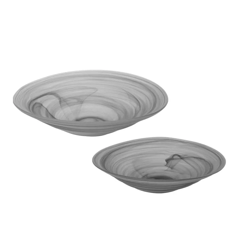 CONJUNTO DE CENTRO DE MESA EM VIDRO CINZA FOSCO - 2PECAS