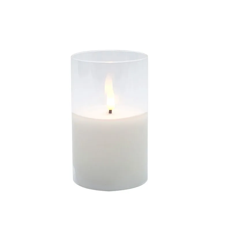 VELA DECORATIVA COM LED EM CERA E VIDRO BRANCA - 2 PILHAS AA (NÃO INCLUSAS)