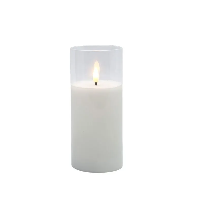 VELA DECORATIVA COM LED EM CERA E VIDRO BRANCA - 2 PILHAS AA (NÃO INCLUSAS)