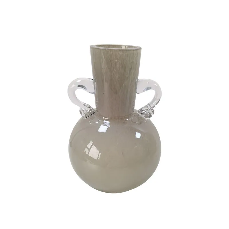 Vaso Decorativo em Vidro Cinza Detalhe Alca Transparente