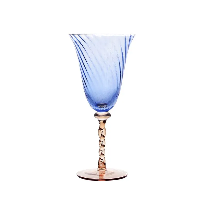 Conjunto de Taças em Vidro e Haste Trancada Azul e Âmbar 6 Peças - 320Ml