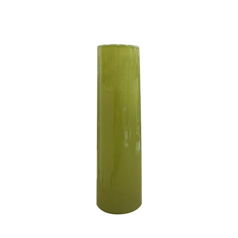 VASO DECORATIVO CILINDRICO EM VIDRO VERDE CLARO